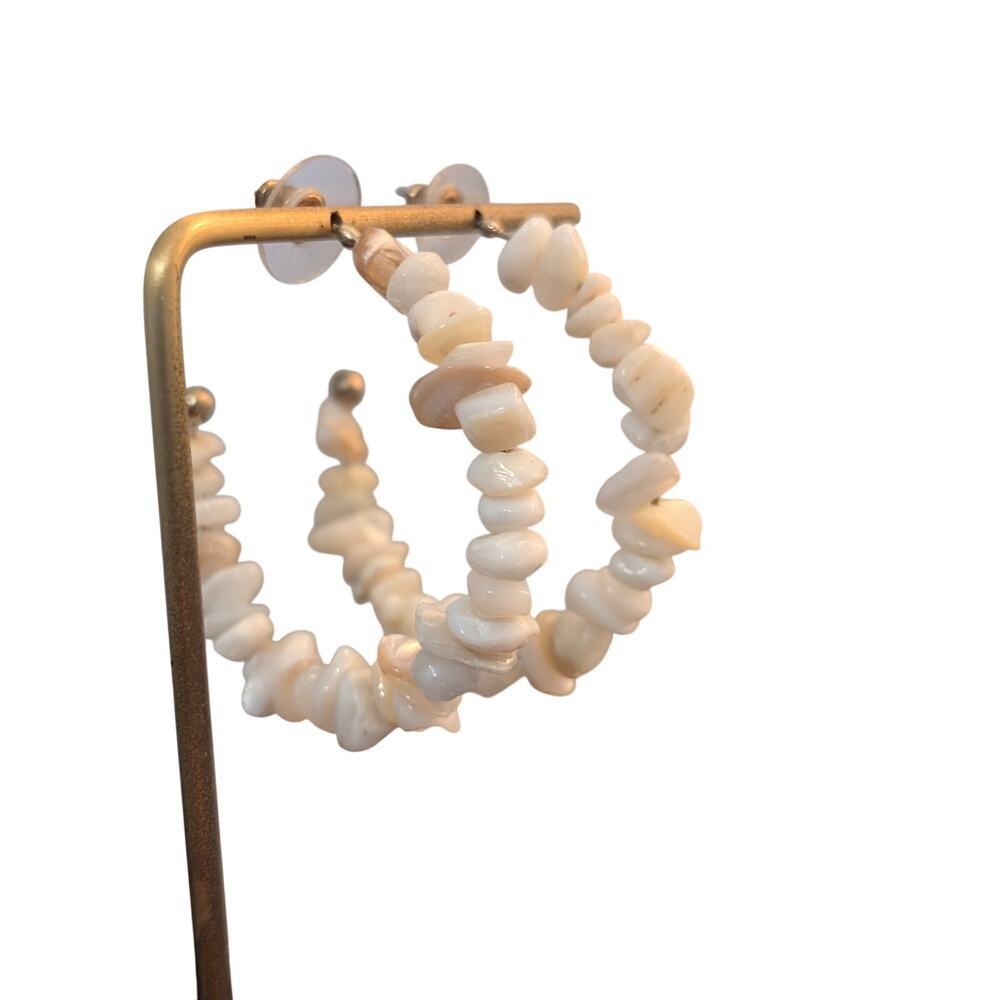 Two Pair Lot--Authentic Puka Shell Hoop & Mother of Pearl Shell Dangle Earrings